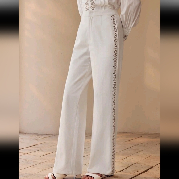 FLORAL EMBROIDERY FLARE LEG PANTS,SPRING/SUMMER - Picture 4 of 4
